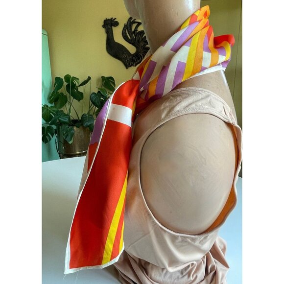 Vintage 70s long skinny scarf, purple, orange, yellow and red, groovy geometric - Picture 5 of 9